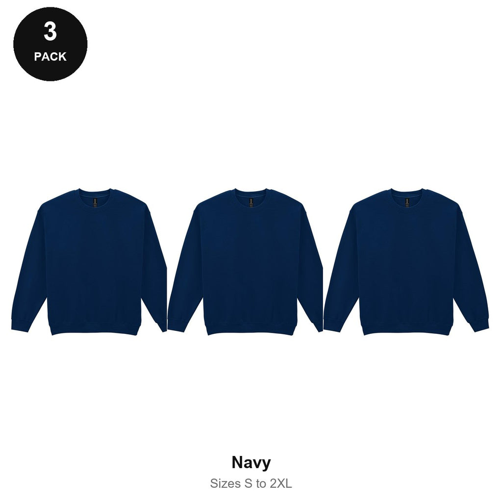 Gildan Heavy Blend Sweatshirts 3 Pack - 50% cotton / 50% polyester 280gsm, Sizes S-2XL - Navy