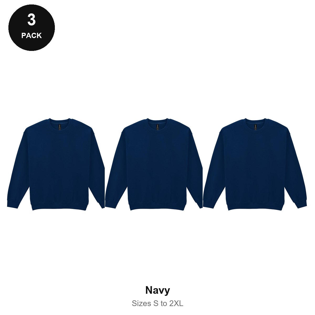 Gildan Heavy Blend Sweatshirts 3 Pack - 50% cotton / 50% polyester 280gsm, Sizes S-2XL - Navy