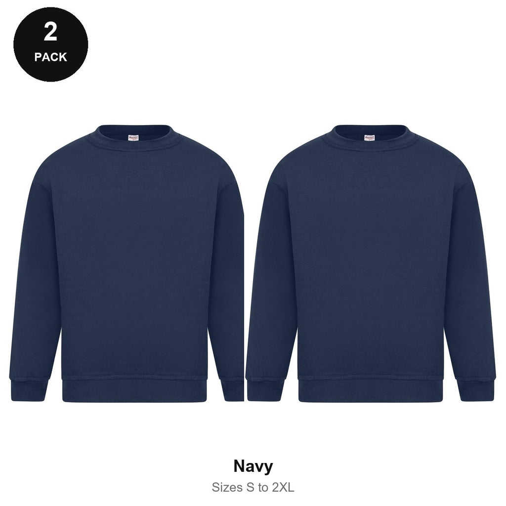 Sweatshirts 2 Pack - Cotton-rich brushed fleece 300gsm, Sizes S-2XL - Navy
