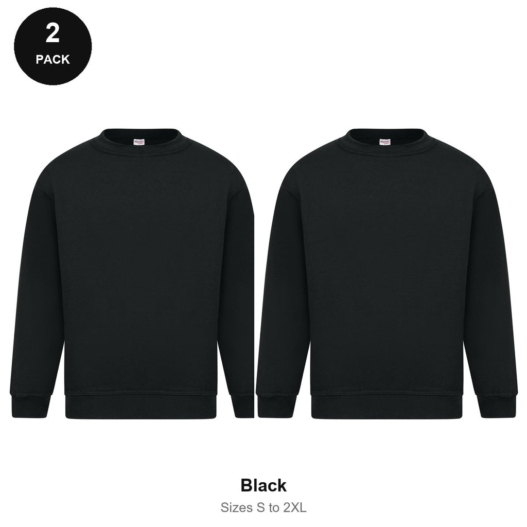 Sweatshirts 2 Pack - Cotton-rich brushed fleece 300gsm, Sizes S-2XL - Black