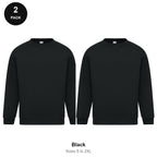Sweatshirts 2 Pack - Cotton-rich brushed fleece 300gsm, Sizes S-2XL - Black