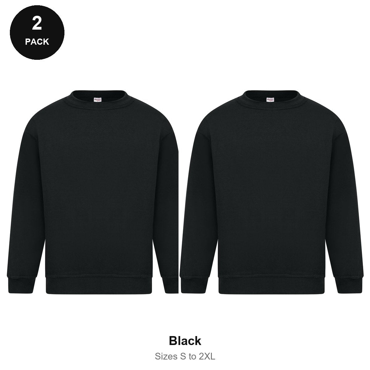 Sweatshirts 2 Pack - Cotton-rich brushed fleece 300gsm, Sizes S-2XL - Black