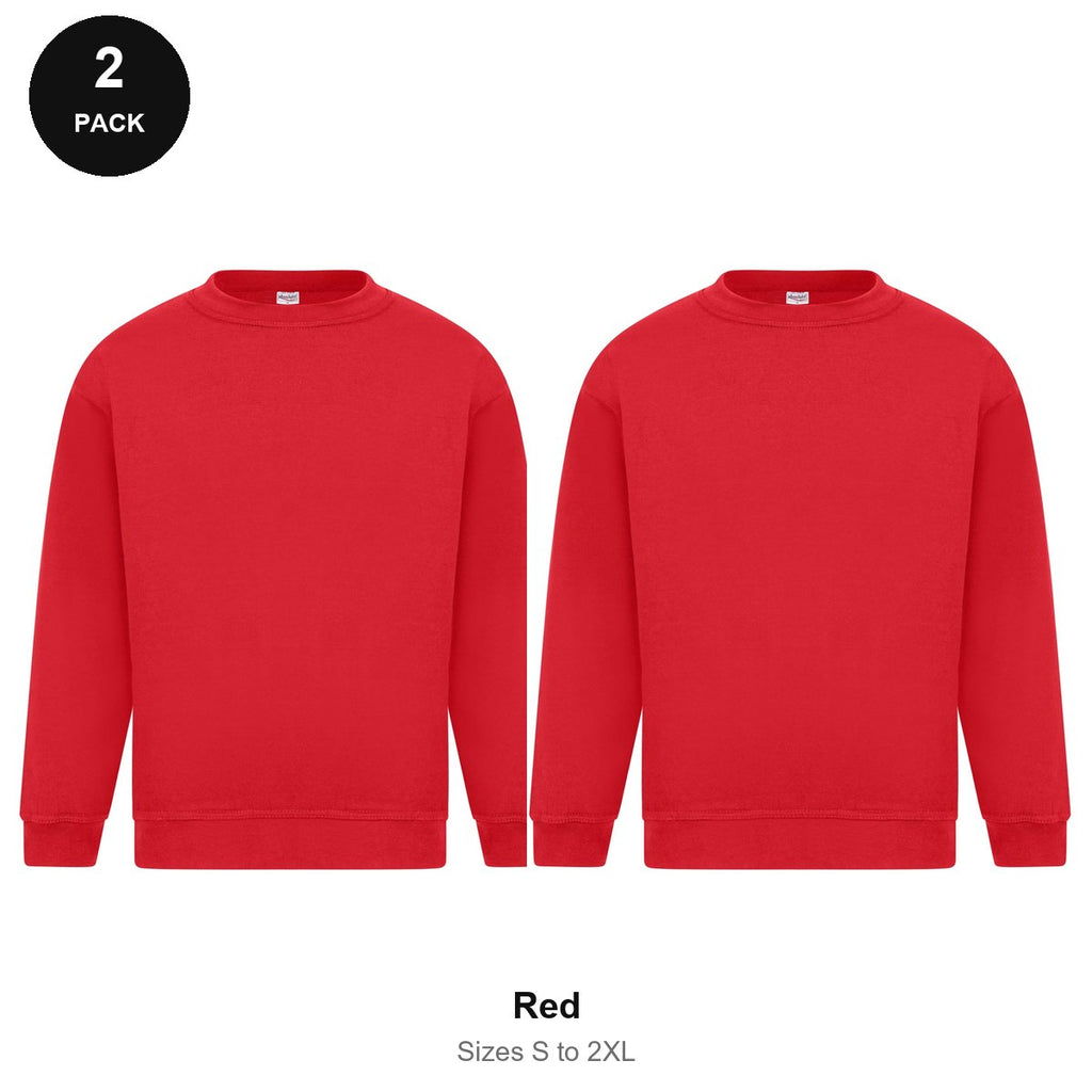 Sweatshirts 2 Pack - Cotton-rich brushed fleece 300gsm, Sizes S-2XL - Red