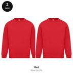 Sweatshirts 2 Pack - Cotton-rich brushed fleece 300gsm, Sizes S-2XL - Red