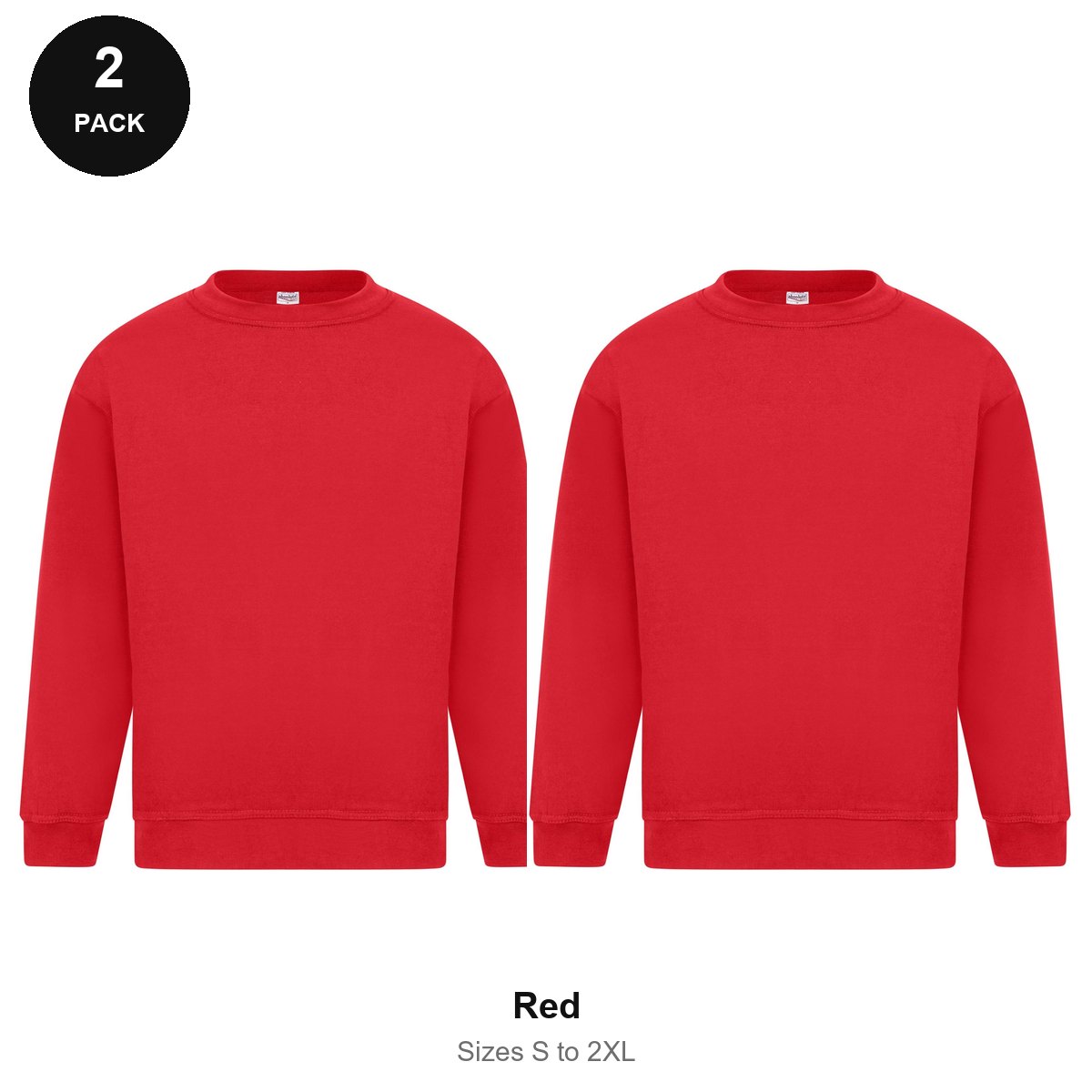 Sweatshirts 2 Pack - Cotton-rich brushed fleece 300gsm, Sizes S-2XL - Red