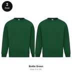 Sweatshirts 2 Pack - Cotton-rich brushed fleece 300gsm, Sizes S-2XL - Bottle Green