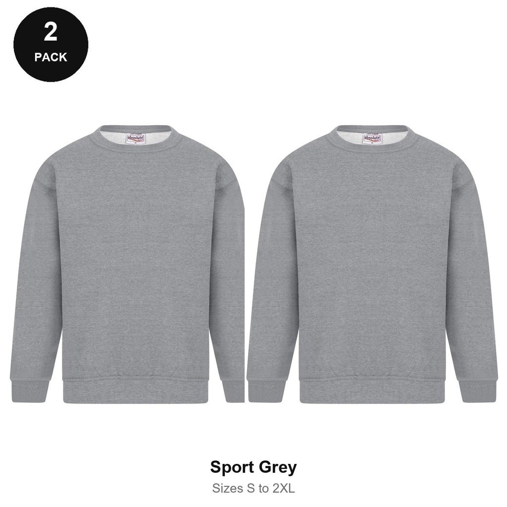 Sweatshirts 2 Pack - Cotton-rich brushed fleece 300gsm, Sizes S-2XL - Sport Grey