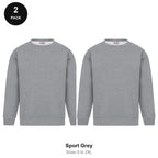 Sweatshirts 2 Pack - Cotton-rich brushed fleece 300gsm, Sizes S-2XL - Sport Grey