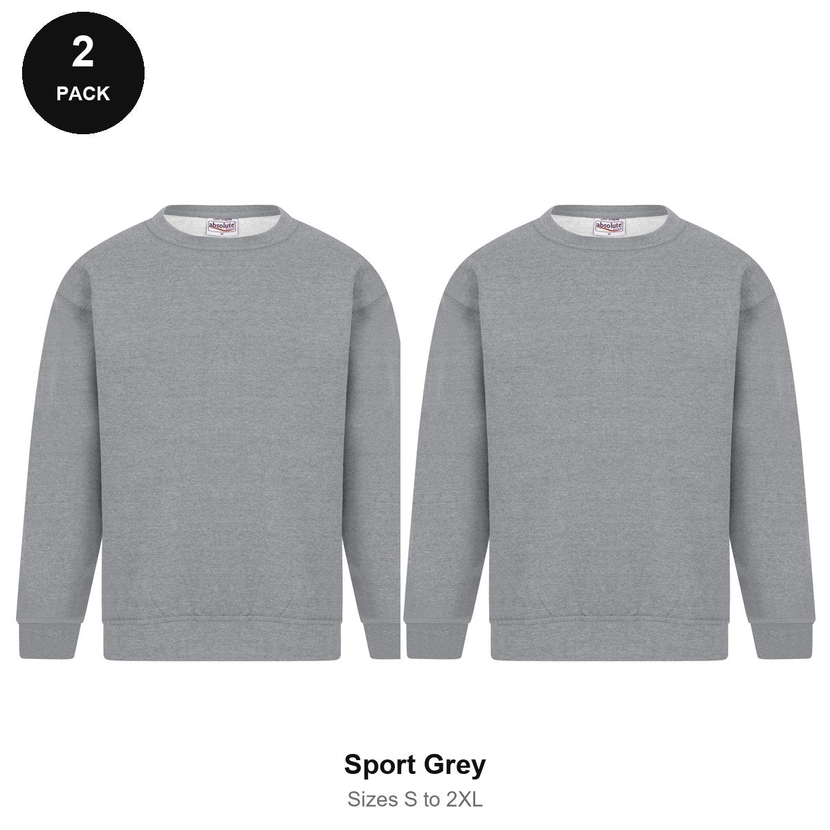 Sweatshirts 2 Pack - Cotton-rich brushed fleece 300gsm, Sizes S-2XL - Sport Grey