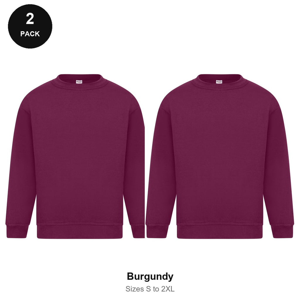 Sweatshirts 2 Pack - Cotton-rich brushed fleece 300gsm, Sizes S-2XL - Burgundy