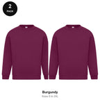 Sweatshirts 2 Pack - Cotton-rich brushed fleece 300gsm, Sizes S-2XL - Burgundy