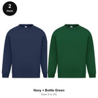 Sweatshirts 2 Pack - Cotton-rich brushed fleece 300gsm, Sizes S-2XL - Navy + Bottle Green