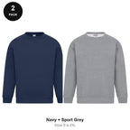 Sweatshirts 2 Pack - Cotton-rich brushed fleece 300gsm, Sizes S-2XL - Navy + Sport Grey