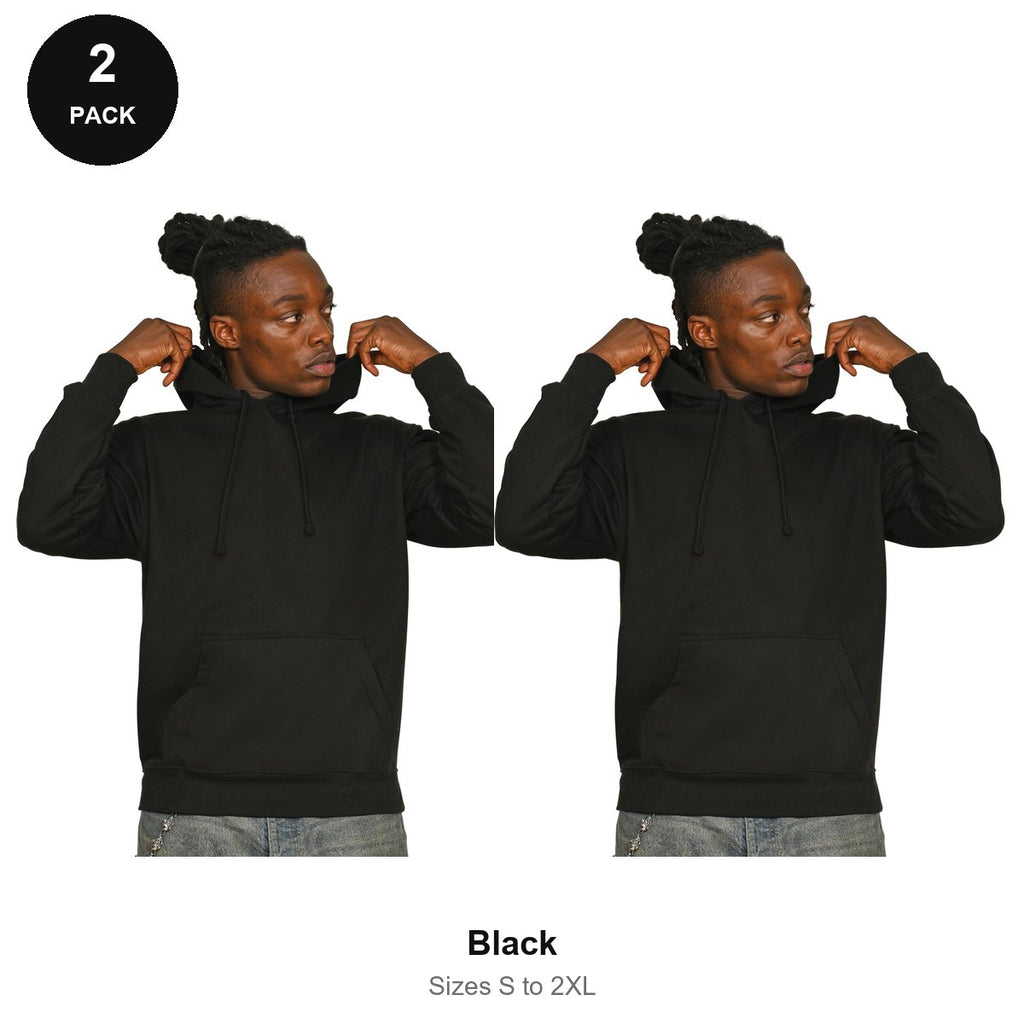 Mens Hoodies 2 Pack - 80% cotton / 20% polyester brushed-back fleece 280gsm, Sizes S-2XL - Black