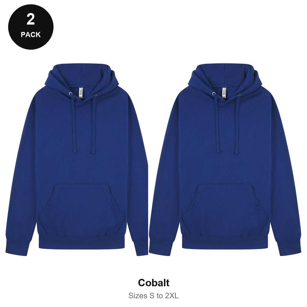 Mens Hoodies 2 Pack - 80% cotton / 20% polyester brushed-back fleece 280gsm, Sizes S-2XL - Cobalt