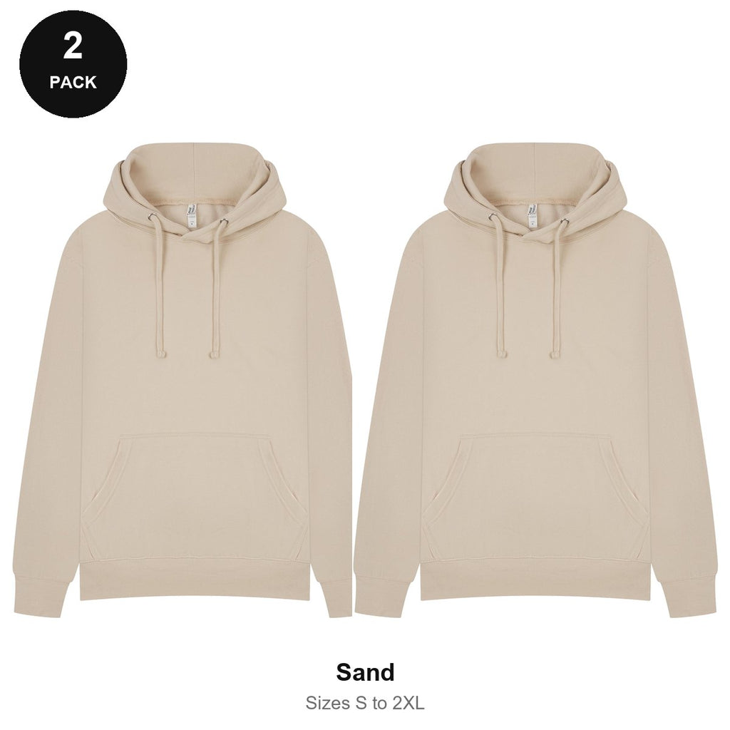 Mens Hoodies 2 Pack - 80% cotton / 20% polyester brushed-back fleece 280gsm, Sizes S-2XL - Sand