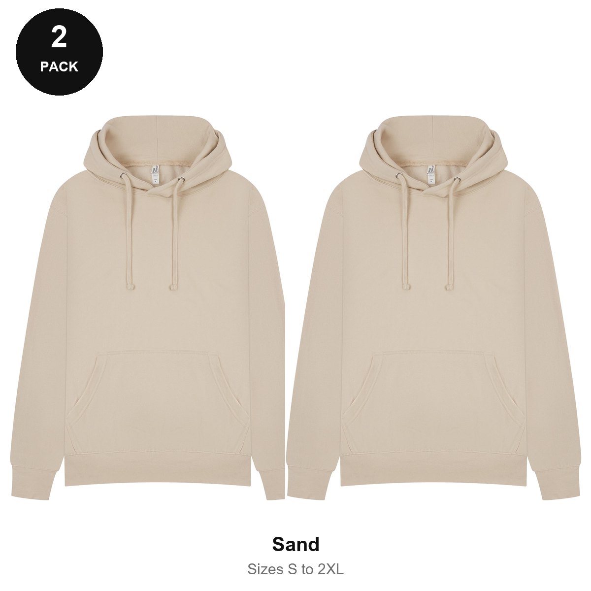 Mens Hoodies 2 Pack - 80% cotton / 20% polyester brushed-back fleece 280gsm, Sizes S-2XL - Sand