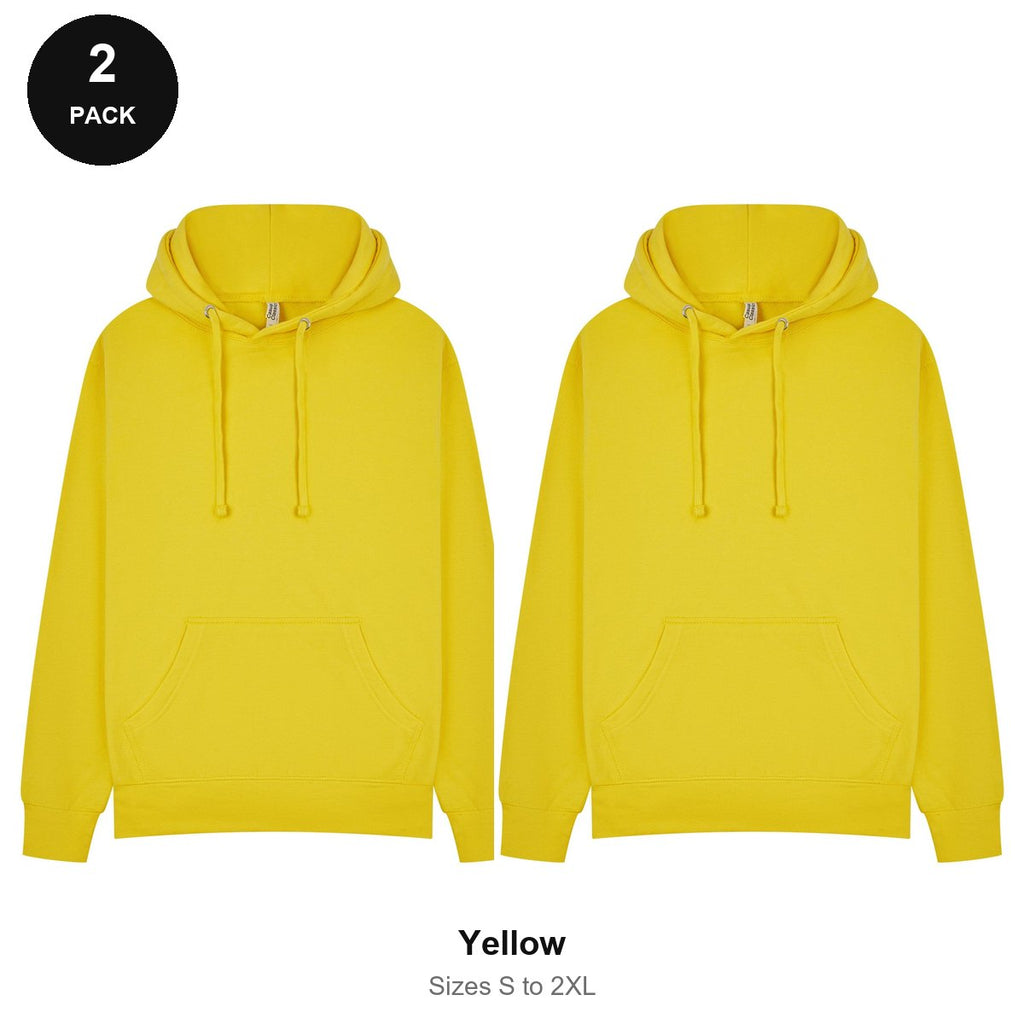 Mens Hoodies 2 Pack - 80% cotton / 20% polyester brushed-back fleece 280gsm, Sizes S-2XL - Yellow