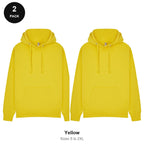 Mens Hoodies 2 Pack - 80% cotton / 20% polyester brushed-back fleece 280gsm, Sizes S-2XL - Yellow