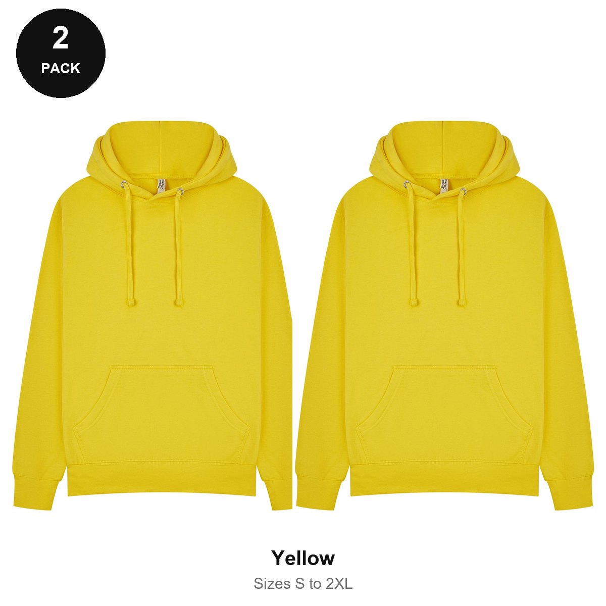 Mens Hoodies 2 Pack - 80% cotton / 20% polyester brushed-back fleece 280gsm, Sizes S-2XL - Yellow