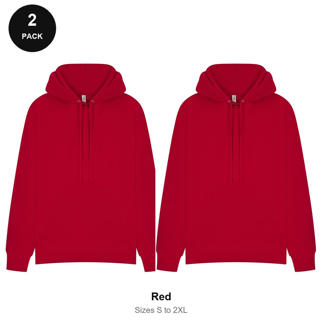 Mens Hoodies 2 Pack - 80% cotton / 20% polyester brushed-back fleece 280gsm, Sizes S-2XL - Red
