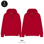 Mens Hoodies 2 Pack - 80% cotton / 20% polyester brushed-back fleece 280gsm, Sizes S-2XL - Red