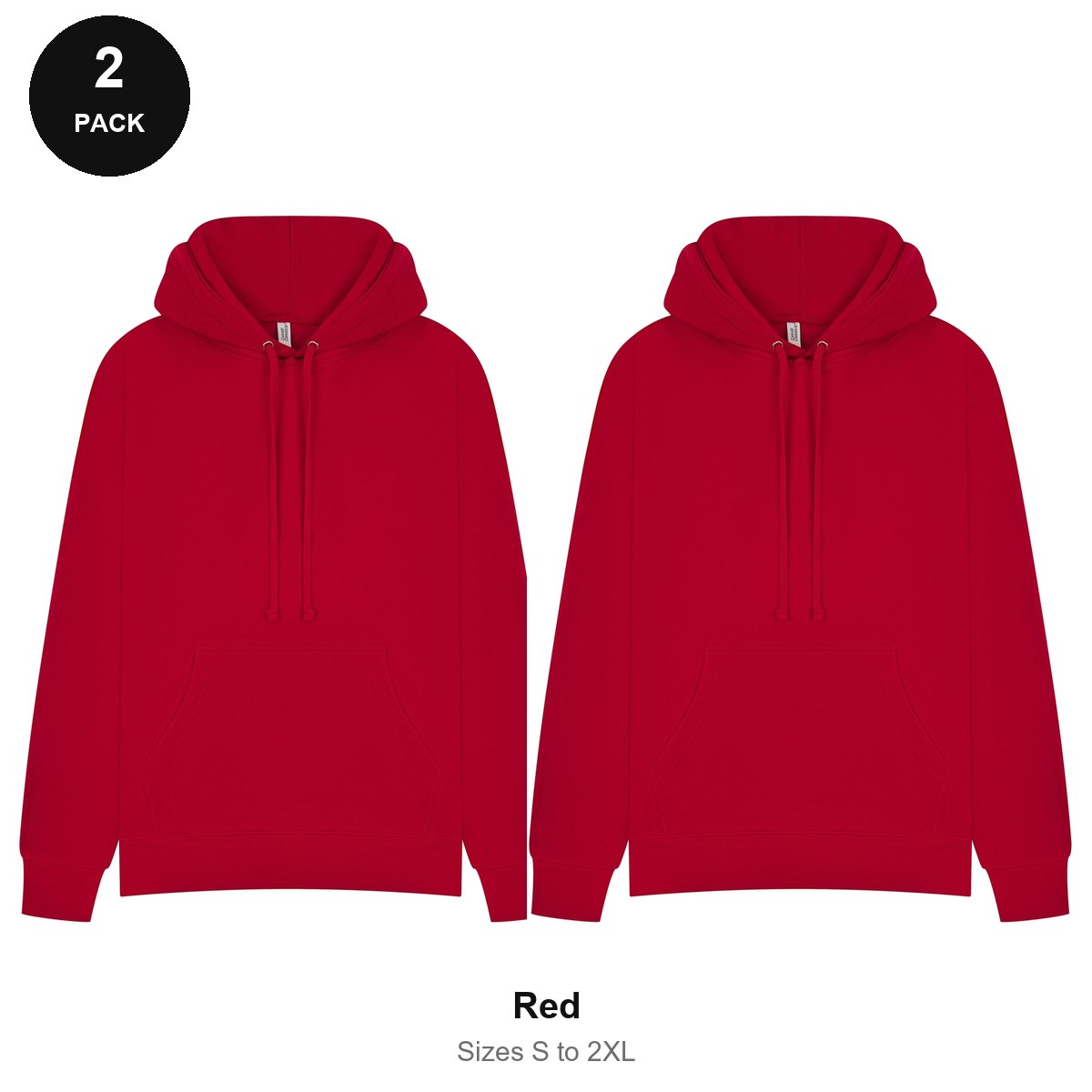 Mens Hoodies 2 Pack - 80% cotton / 20% polyester brushed-back fleece 280gsm, Sizes S-2XL - Red