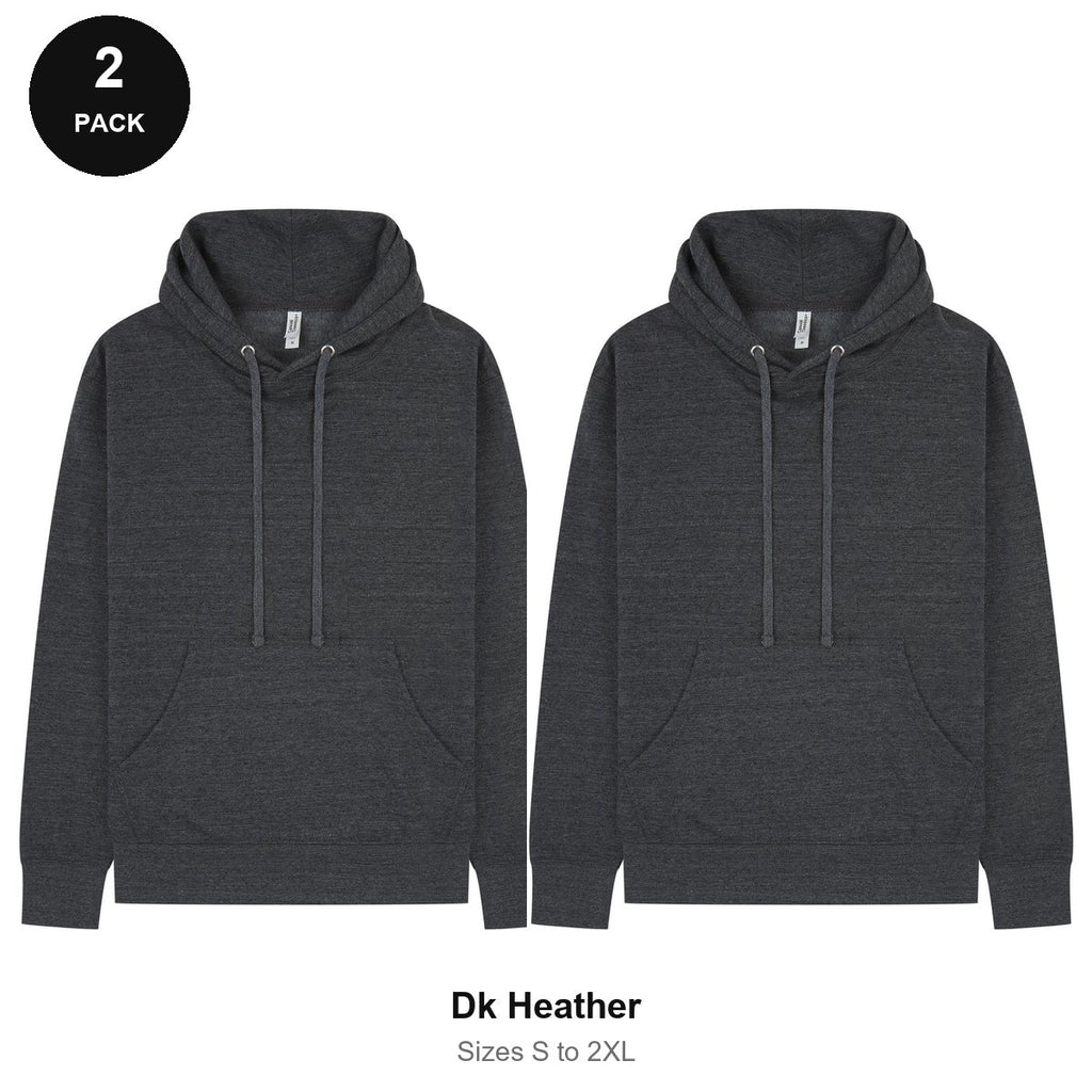 Mens Hoodies 2 Pack - 80% cotton / 20% polyester brushed-back fleece 280gsm, Sizes S-2XL - Dk Heather