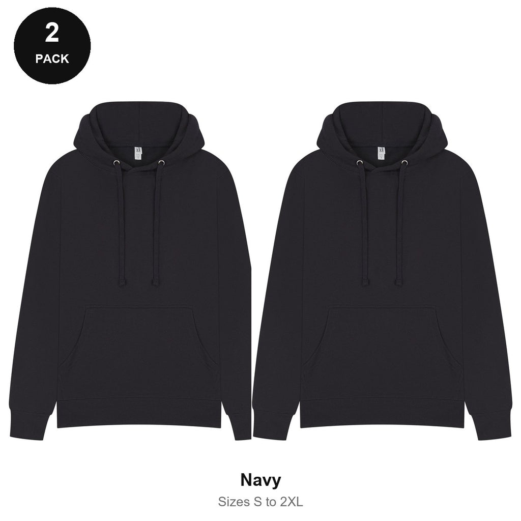 Mens Hoodies 2 Pack - 80% cotton / 20% polyester brushed-back fleece 280gsm, Sizes S-2XL - Navy