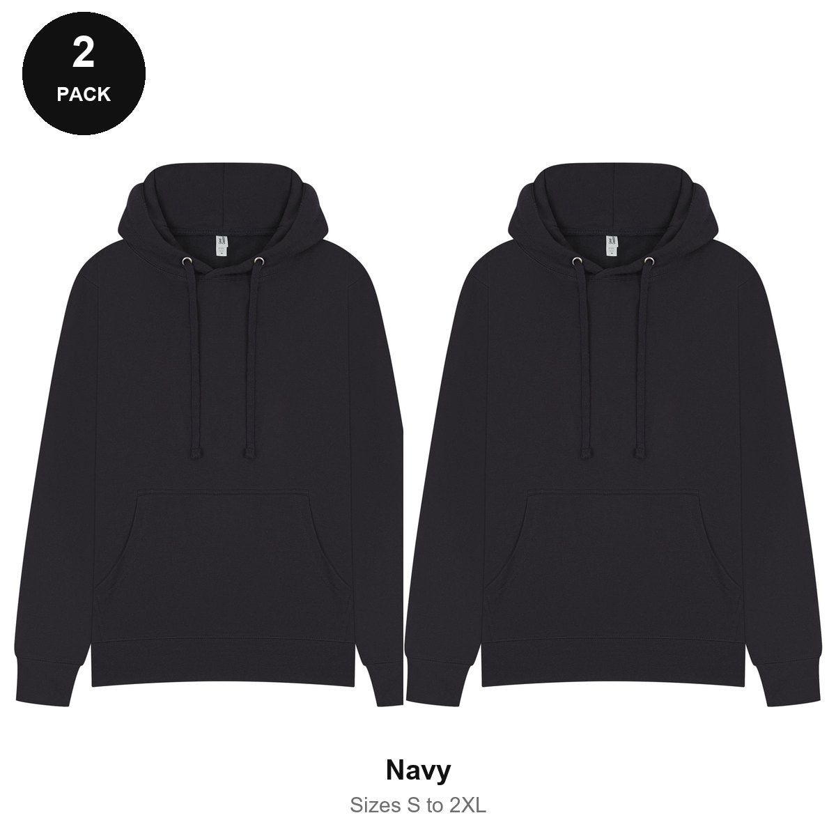 Mens Hoodies 2 Pack - 80% cotton / 20% polyester brushed-back fleece 280gsm, Sizes S-2XL - Navy