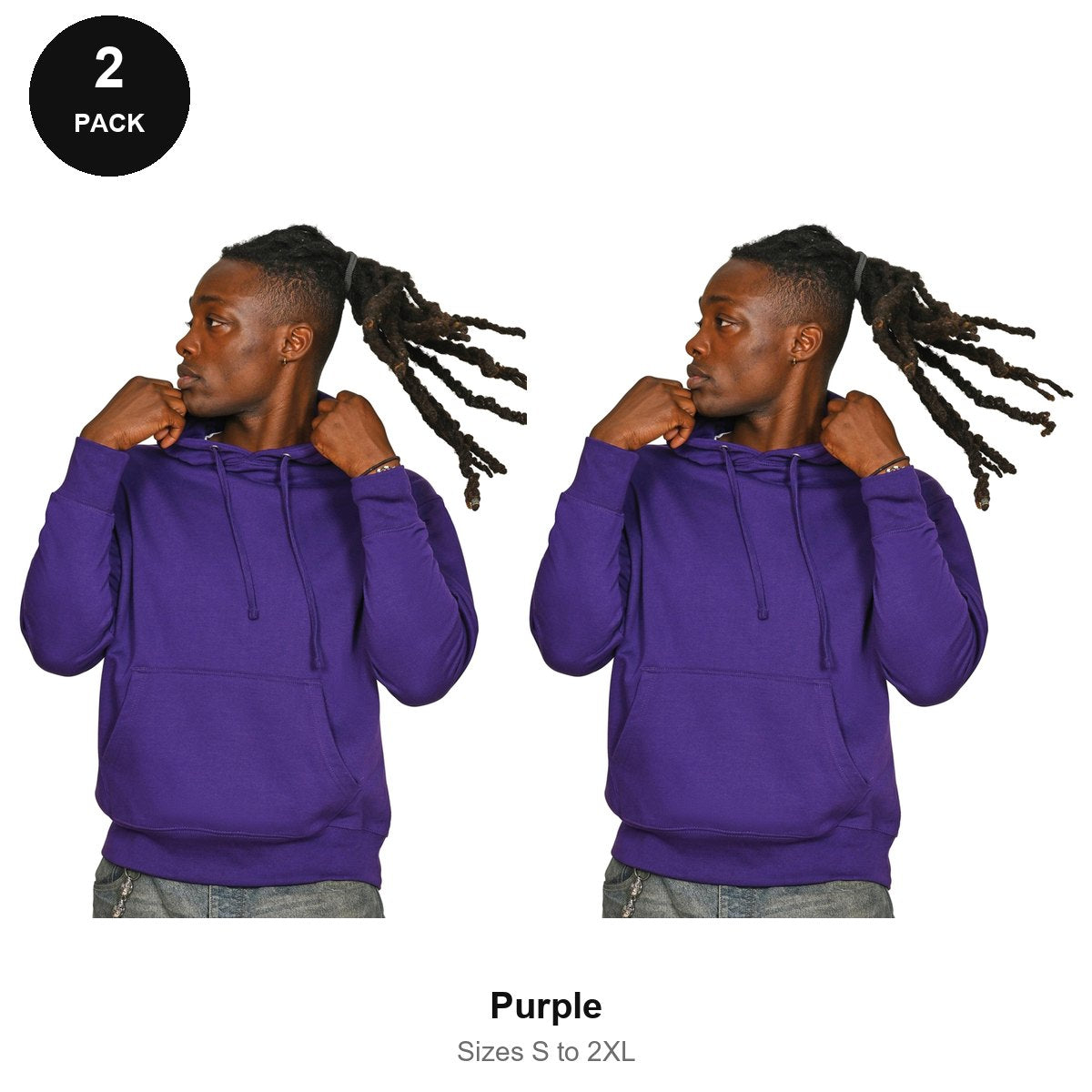 Mens Hoodies 2 Pack - 80% cotton / 20% polyester brushed-back fleece 280gsm, Sizes S-2XL - Purple