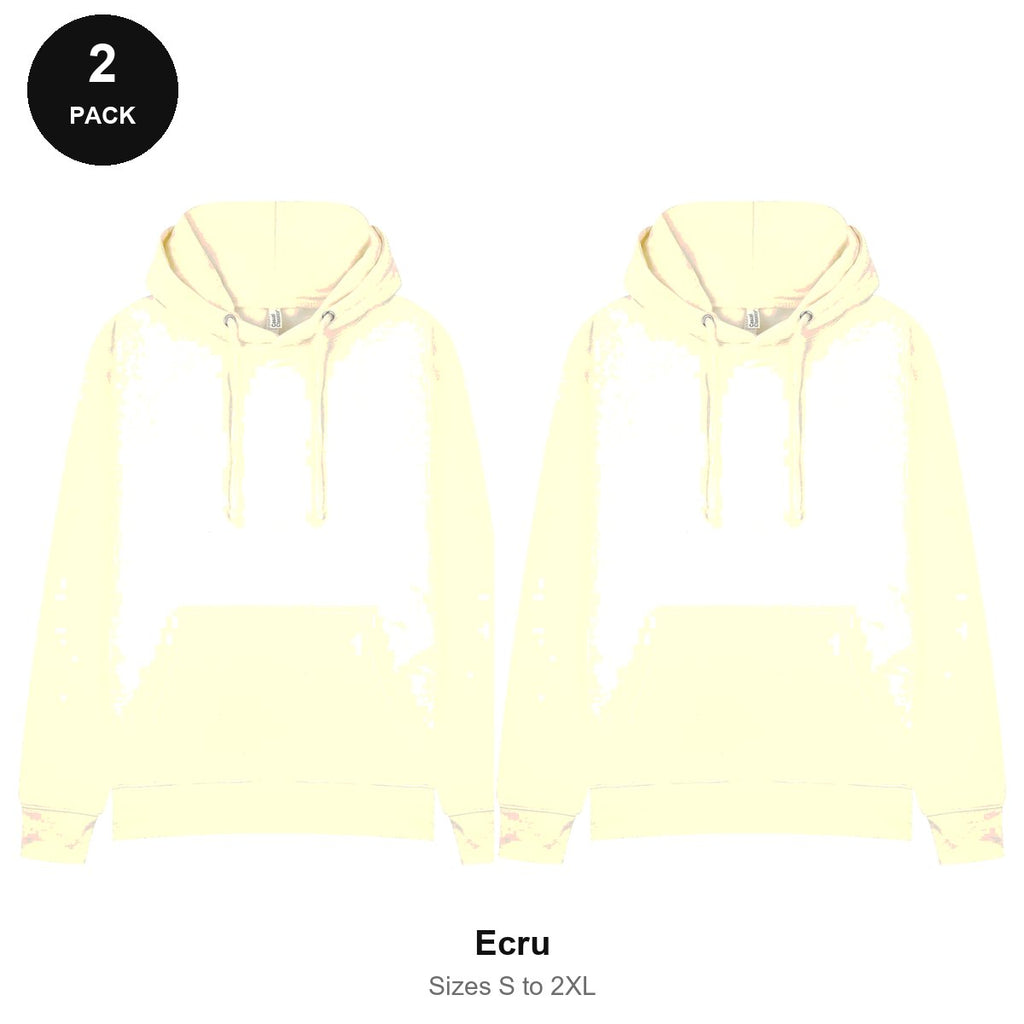 Mens Hoodies 2 Pack - 80% cotton / 20% polyester brushed-back fleece 280gsm, Sizes S-2XL - Ecru