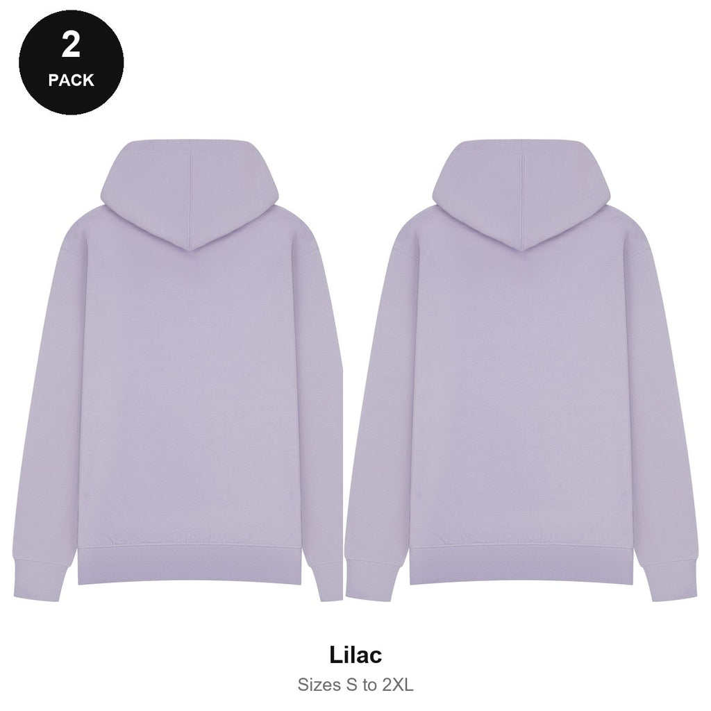 Mens Hoodies 2 Pack - 80% cotton / 20% polyester brushed-back fleece 280gsm, Sizes S-2XL - Lilac