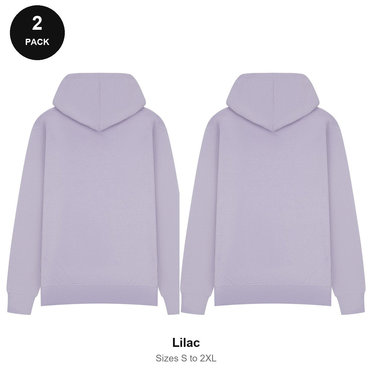 Mens Hoodies 2 Pack - 80% cotton / 20% polyester brushed-back fleece 280gsm, Sizes S-2XL - Lilac