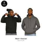 Mens Hoodies 2 Pack - 80% cotton / 20% polyester brushed-back fleece 280gsm, Sizes S-2XL - Black + Charcoal