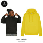 Mens Hoodies 2 Pack - 80% cotton / 20% polyester brushed-back fleece 280gsm, Sizes S-2XL - Black + Yellow