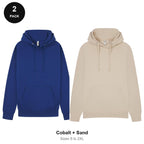 Mens Hoodies 2 Pack - 80% cotton / 20% polyester brushed-back fleece 280gsm, Sizes S-2XL - Cobalt + Sand