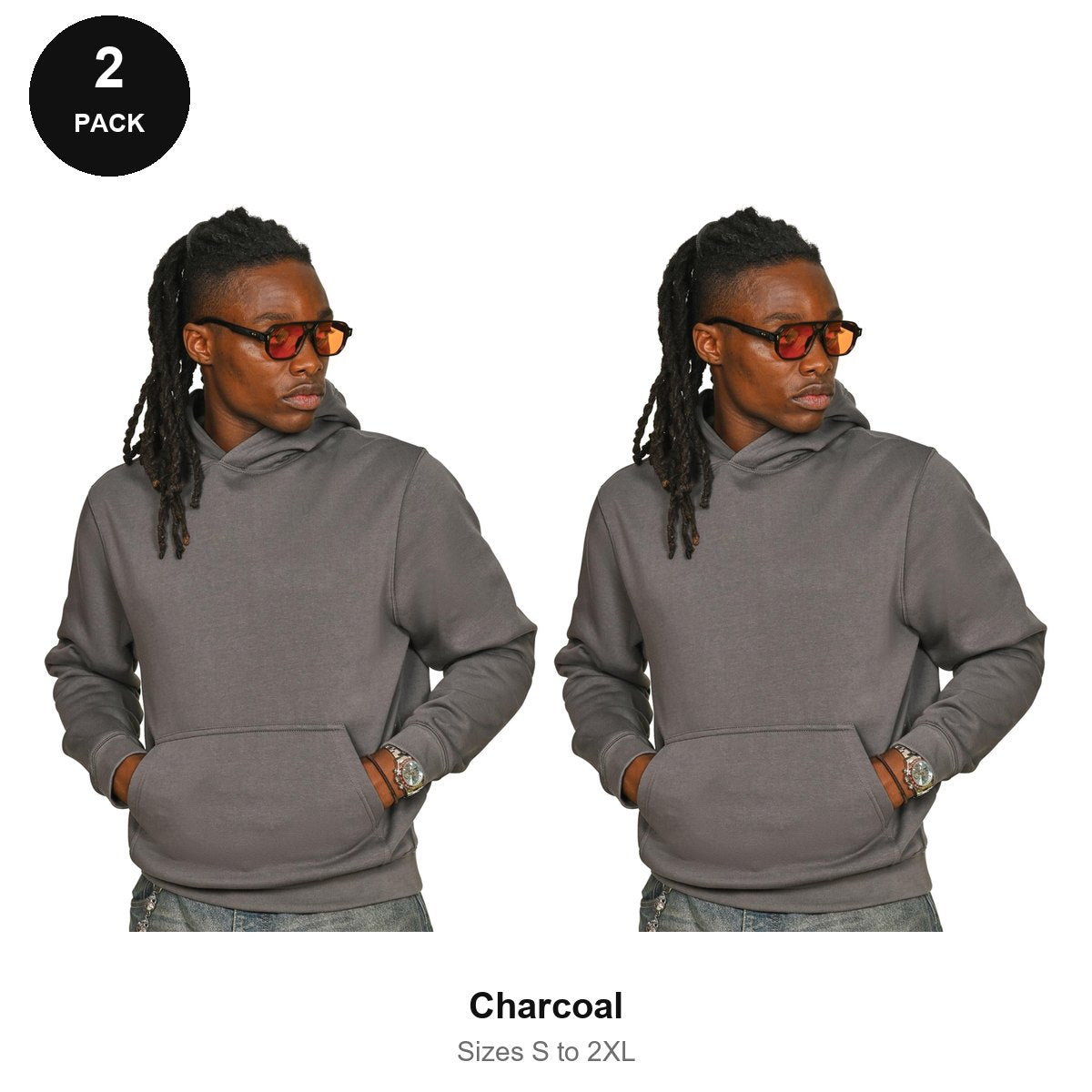 Hoodies 2 Pack - 80% cotton / 20% polyester brushed-back fleece 280gsm, Sizes S-2XL - Charcoal