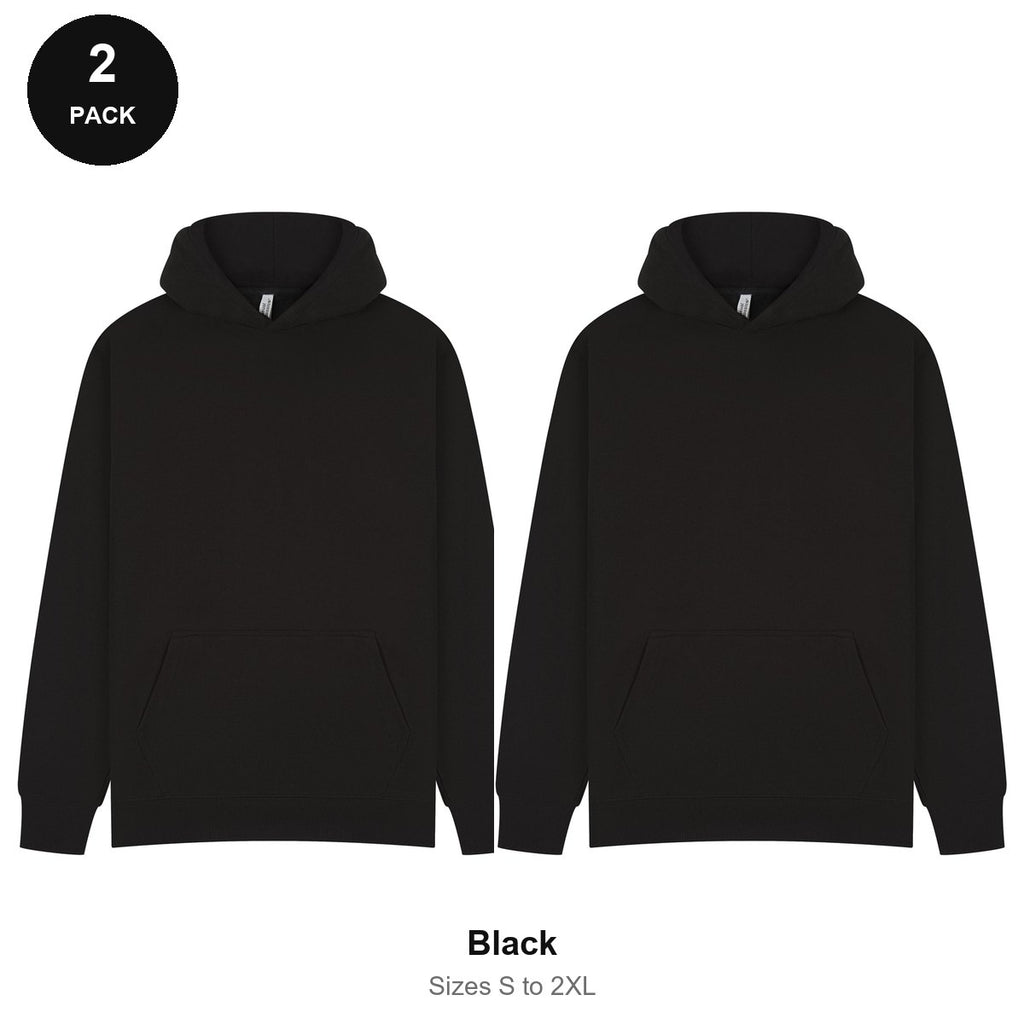 Hoodies 2 Pack - 80% cotton / 20% polyester brushed-back fleece 280gsm, Sizes S-2XL - Black