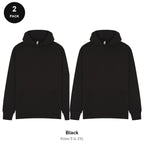 Hoodies 2 Pack - 80% cotton / 20% polyester brushed-back fleece 280gsm, Sizes S-2XL - Black