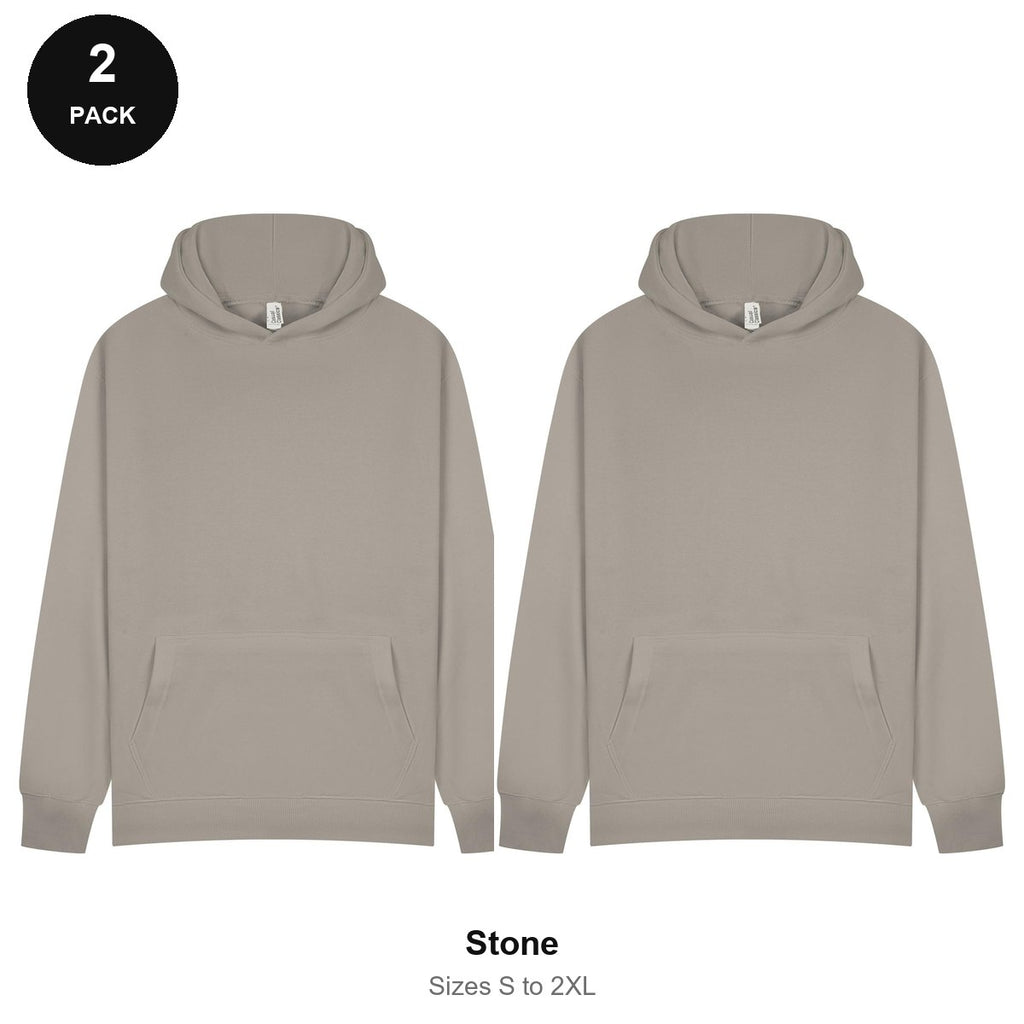 Hoodies 2 Pack - 80% cotton / 20% polyester brushed-back fleece 280gsm, Sizes S-2XL - Stone