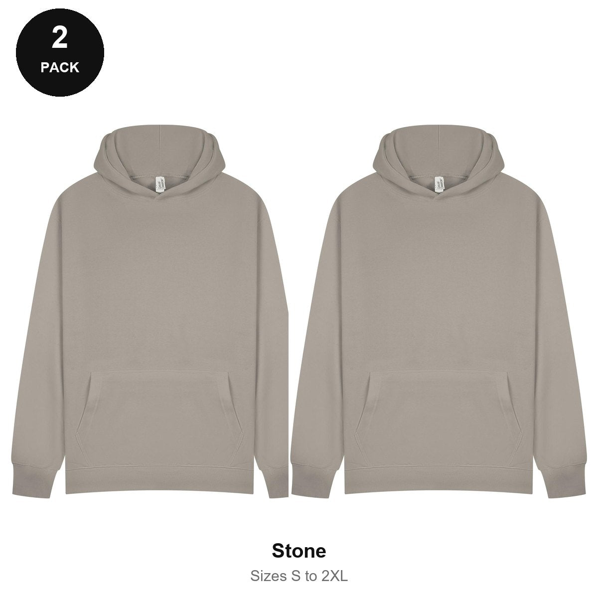 Hoodies 2 Pack - 80% cotton / 20% polyester brushed-back fleece 280gsm, Sizes S-2XL - Stone
