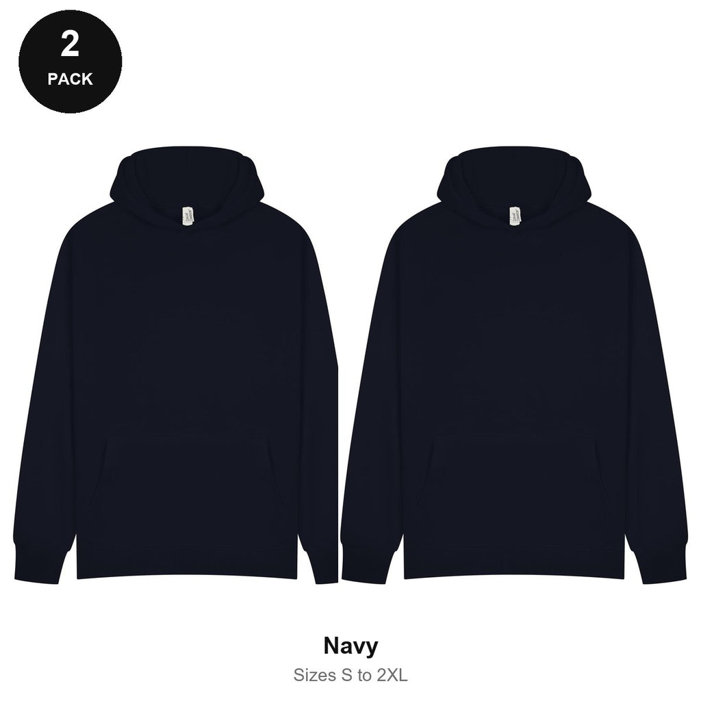 Hoodies 2 Pack - 80% cotton / 20% polyester brushed-back fleece 280gsm, Sizes S-2XL - Navy