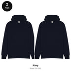 Hoodies 2 Pack - 80% cotton / 20% polyester brushed-back fleece 280gsm, Sizes S-2XL - Navy