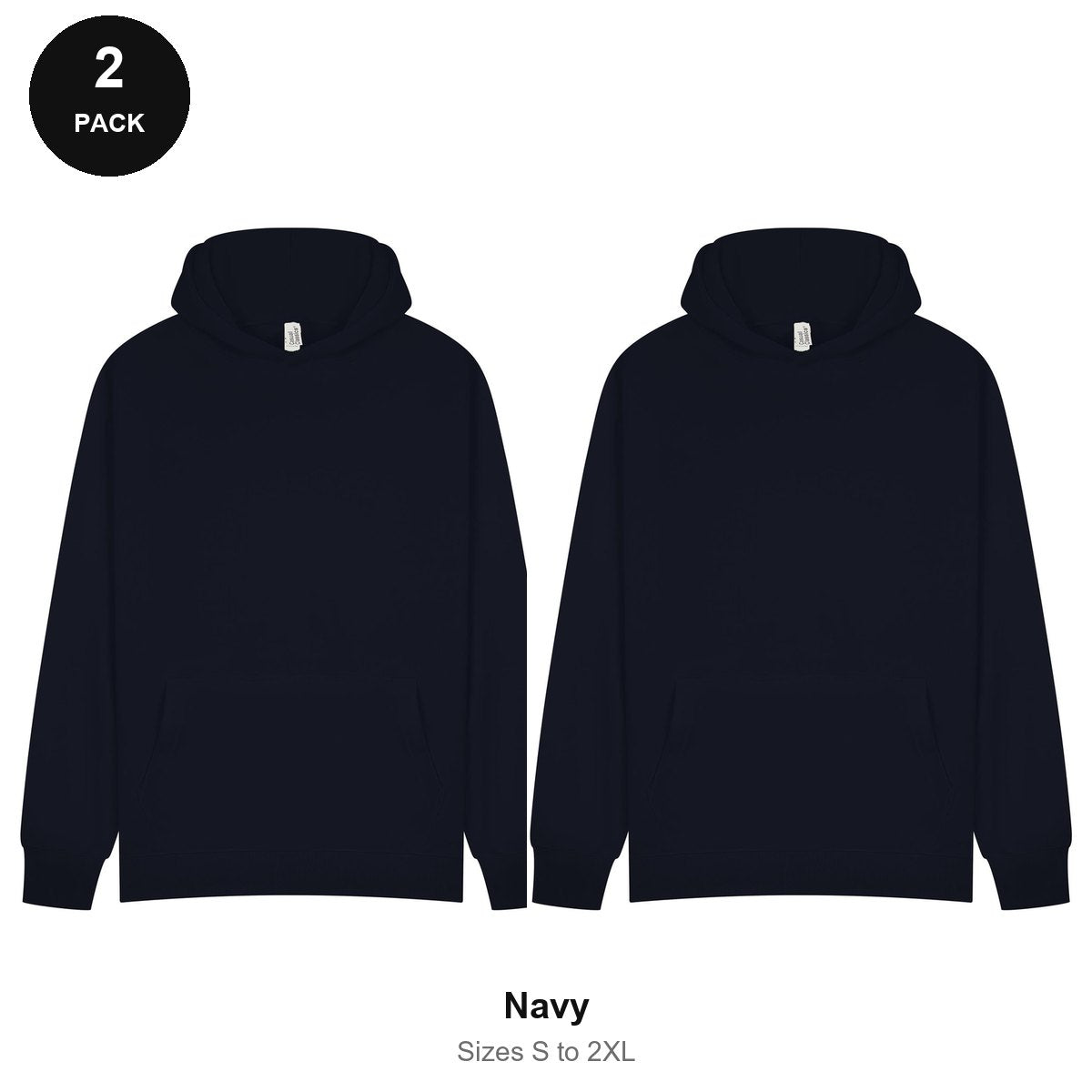 Hoodies 2 Pack - 80% cotton / 20% polyester brushed-back fleece 280gsm, Sizes S-2XL - Navy