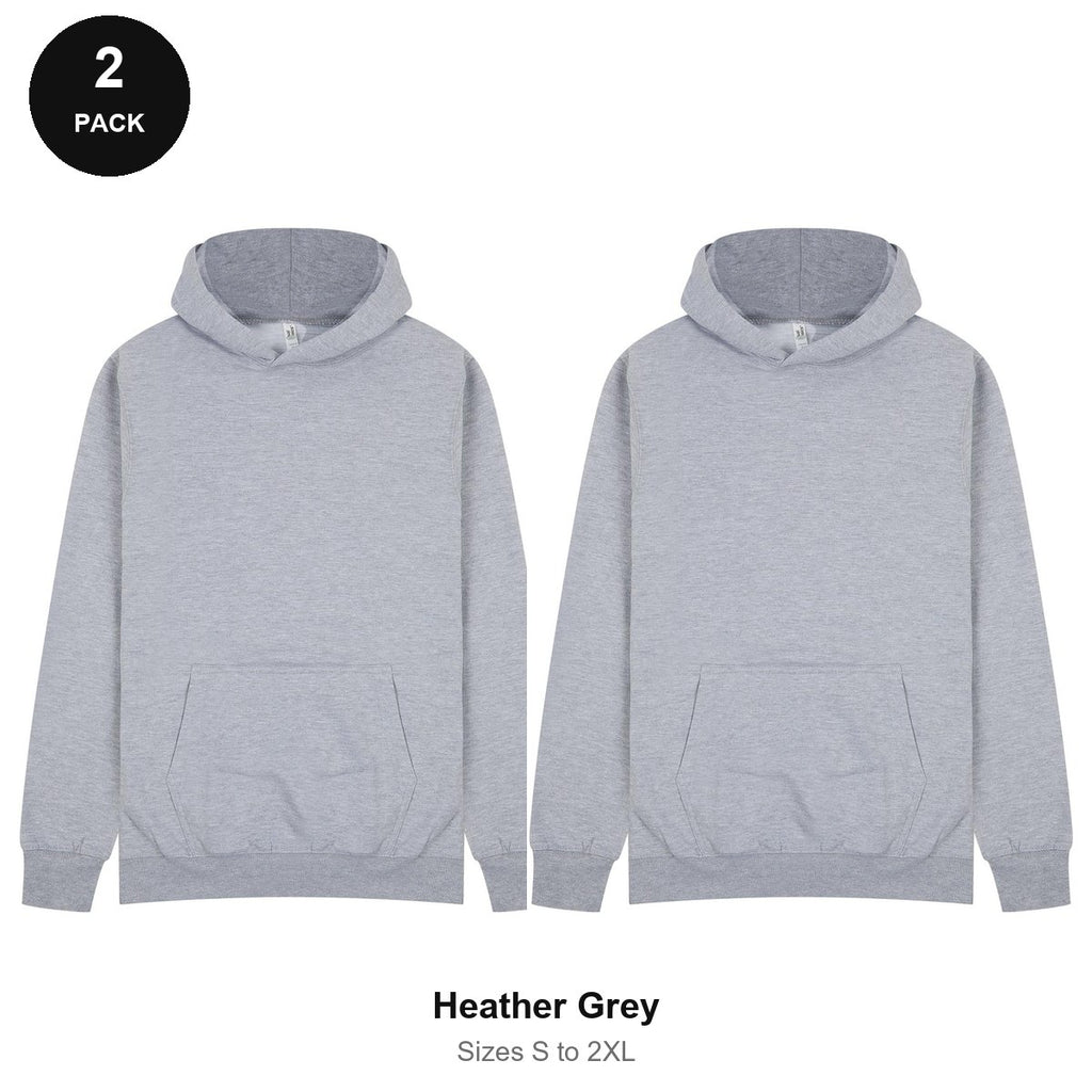Hoodies 2 Pack - 80% cotton / 20% polyester brushed-back fleece 280gsm, Sizes S-2XL - Heather Grey