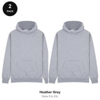 Hoodies 2 Pack - 80% cotton / 20% polyester brushed-back fleece 280gsm, Sizes S-2XL - Heather Grey