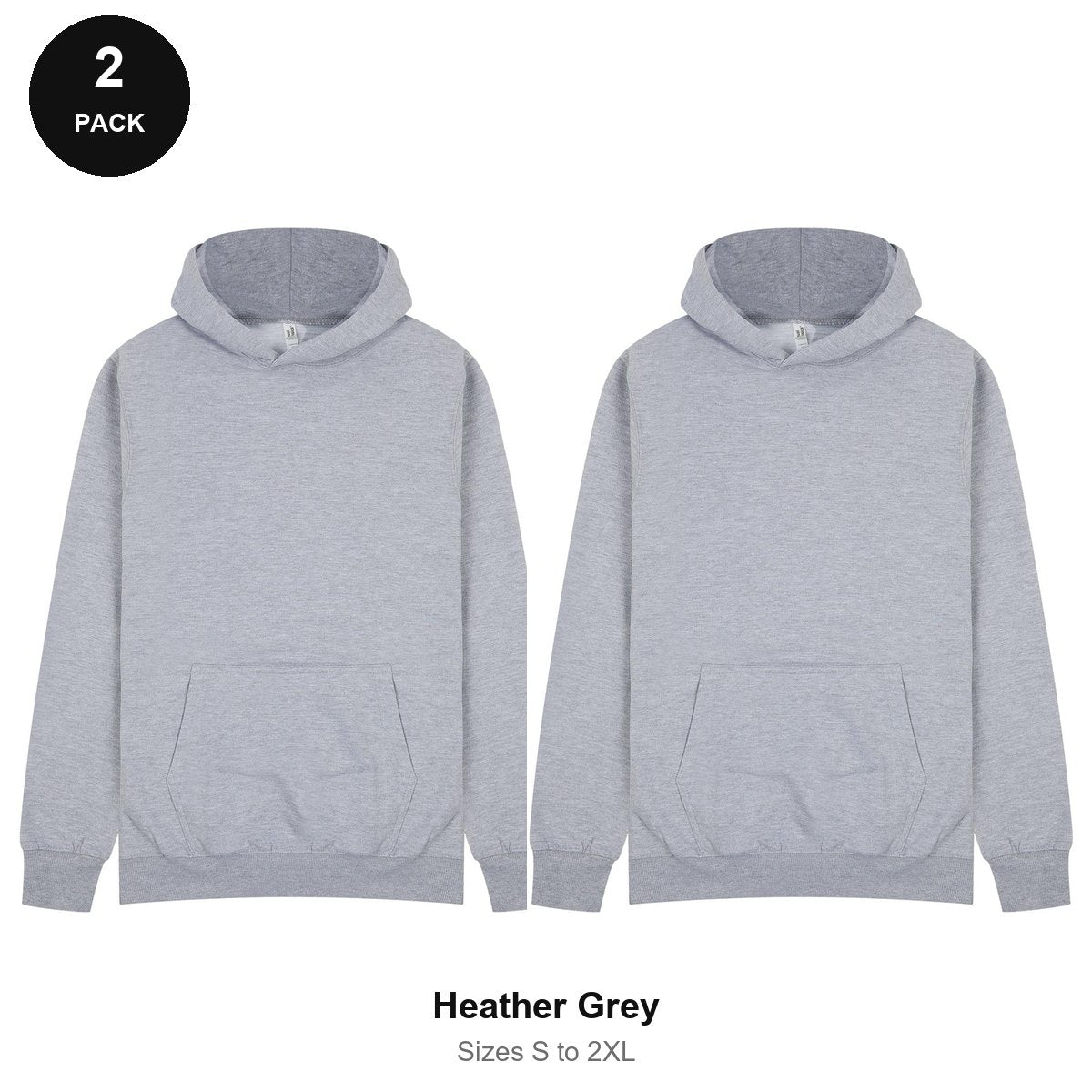Hoodies 2 Pack - 80% cotton / 20% polyester brushed-back fleece 280gsm, Sizes S-2XL - Heather Grey