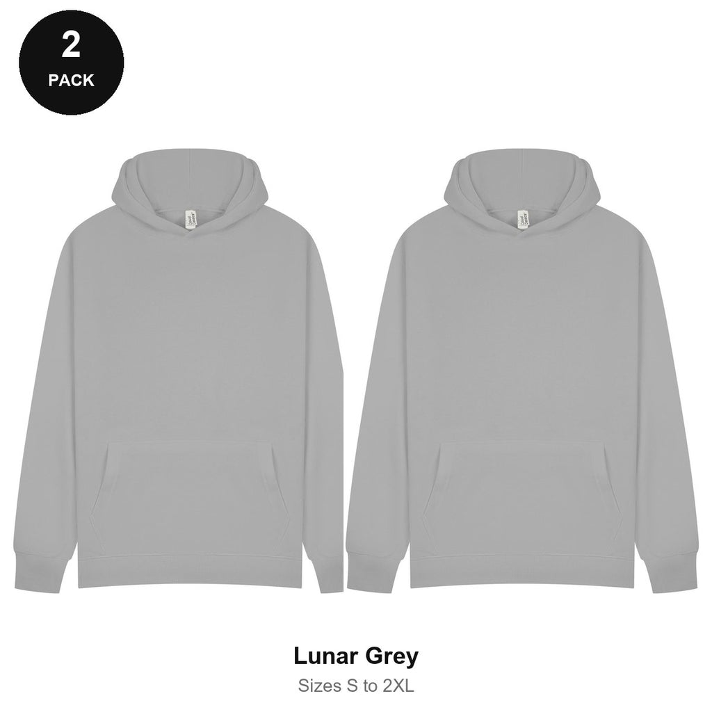 Hoodies 2 Pack - 80% cotton / 20% polyester brushed-back fleece 280gsm, Sizes S-2XL - Lunar Grey