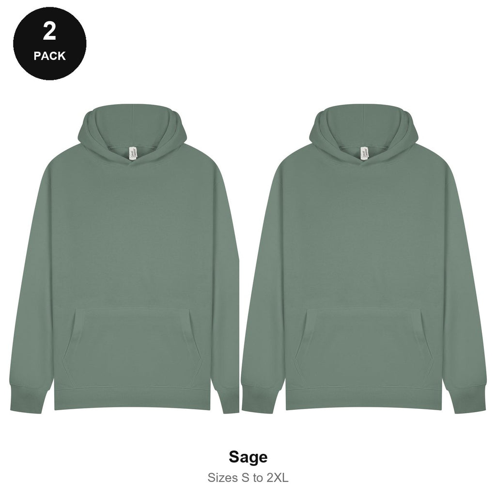 Hoodies 2 Pack - 80% cotton / 20% polyester brushed-back fleece 280gsm, Sizes S-2XL - Sage